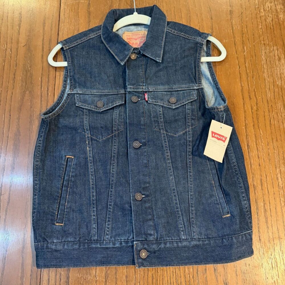 Y2K Western Vintage Levi’s Denim Vest Trucker Dark Wash 100% Cotton NWT Boys L